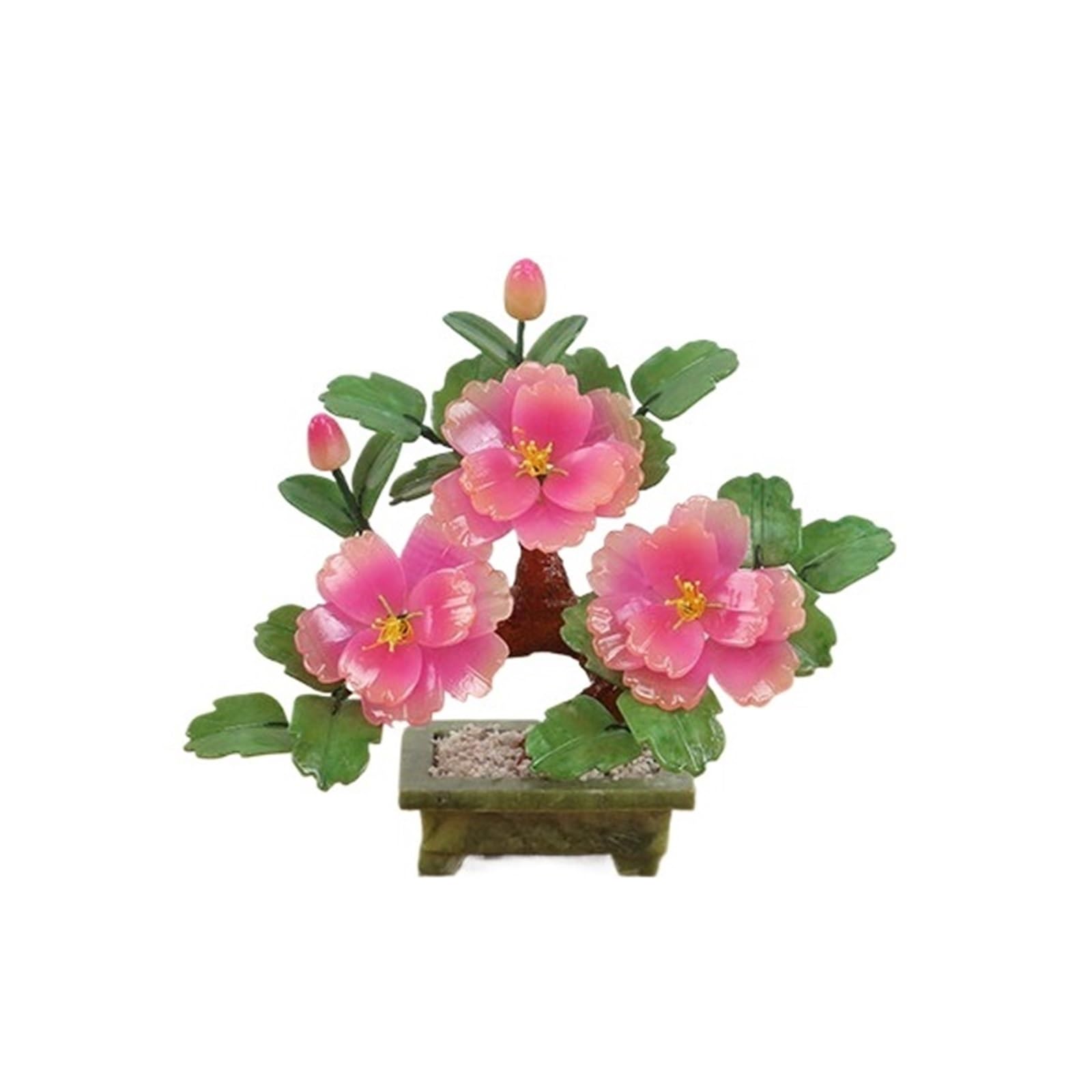 DFGHNBVC Artificial Plants Jade Bonsai, Retro Peony Chinese Handicraft Artificial Flower Potted Plant Simulation Tree,Multi-Colored.Multicolor