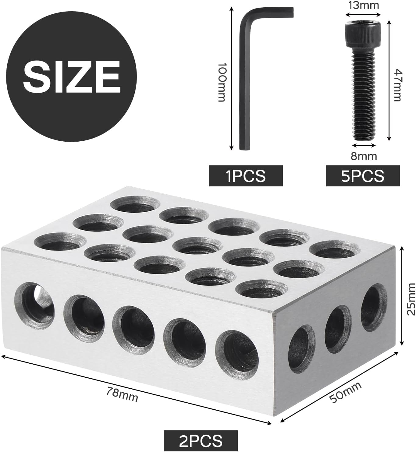 Blocs Parallèles, 2 Pièces 1-2-3 Bloc De Précision Blocs De Serrage, 0,0001" 23 Trous Fraisage Parallèle Bloc De Serrage Outils De Tour De Precision Pour Fraiseuse, Machines-Outils