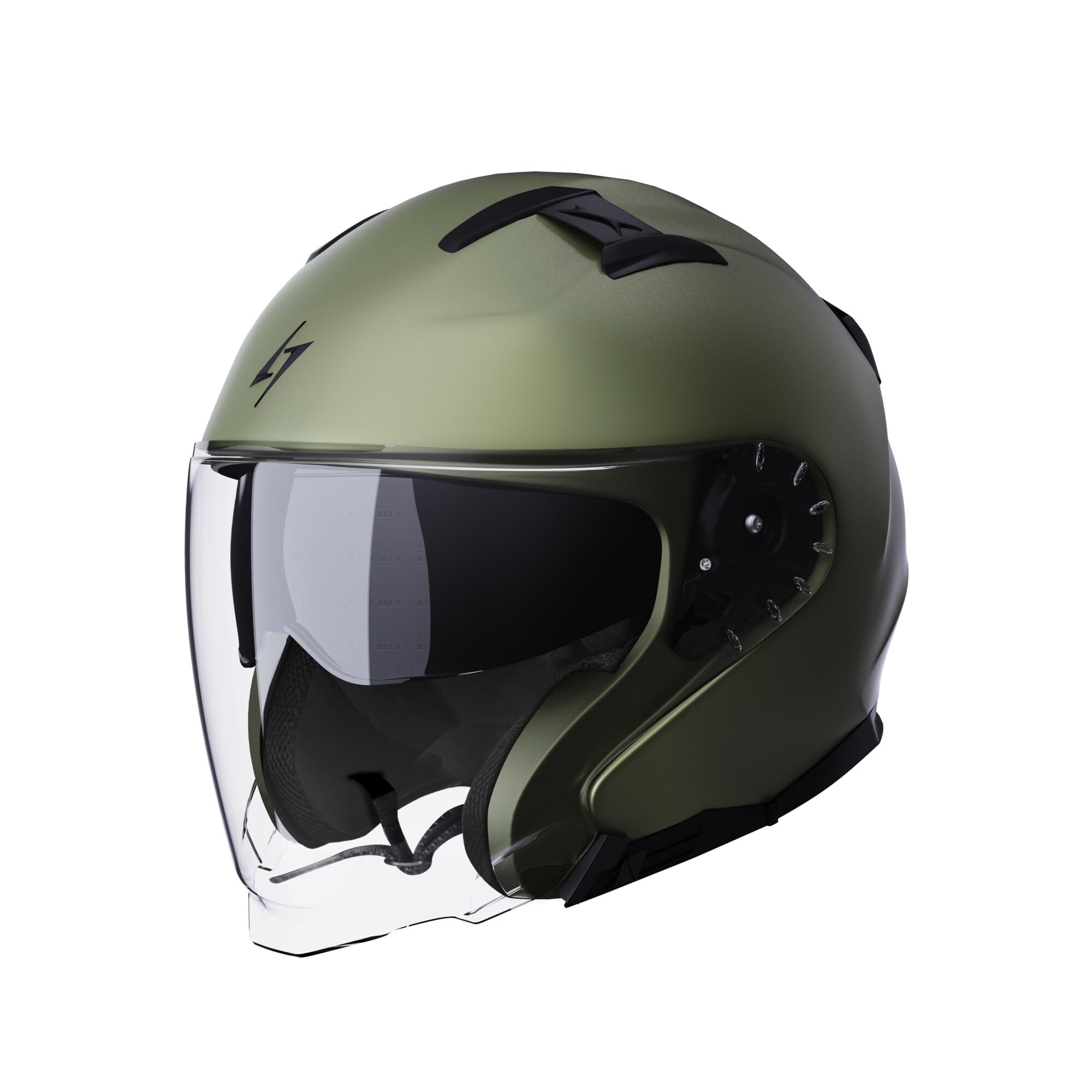 Kask motocyklowy/skuterowy otwarty STORMER Rival Nardo Kaki Matt, ECE 22.06 – blenda przeciwsłoneczna, przystosowany do montażu interkomu Bluetooth i wkładki Pinlock