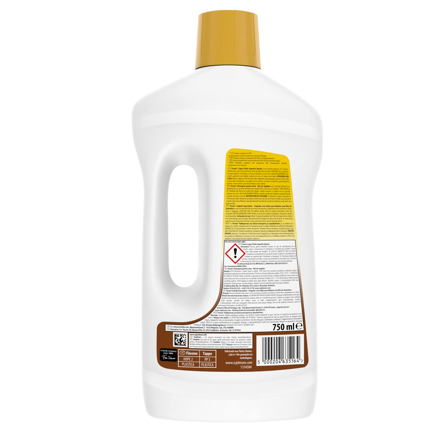 Pronto Legno Pulito Superfici Opache - Detergente Pavimenti in Legno Opaco, Fragranza Olio di Mandorla, Formato Scorta da 12 Pezzi da 750 ml
