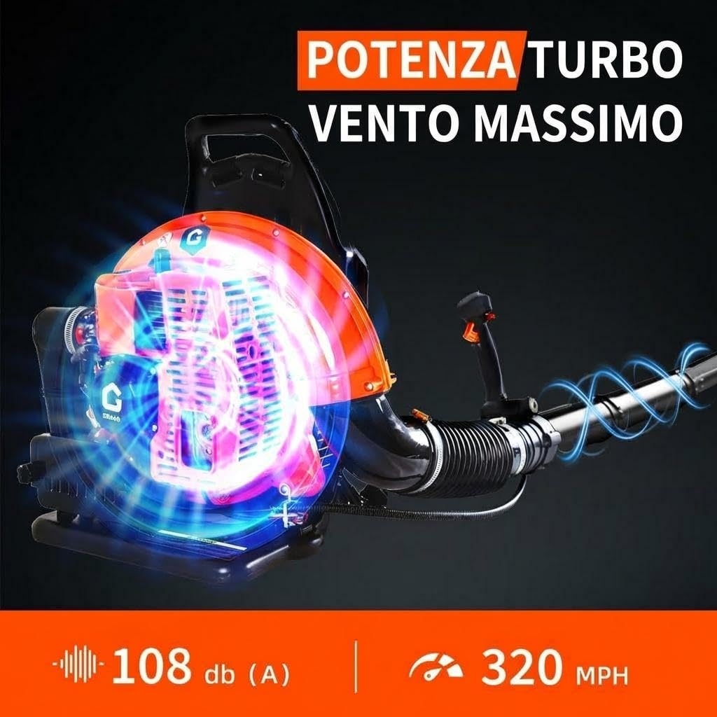 Garvee Con 1 Pacchetto Plastica 2 Plastica Zaino Soffiatore Foglie - Potenza Commerciale 66CC 4.0HP Motore a 2 Tempi, 880 CFM, 320 MPH, Design Ergonomico Per Giardino, Prato, Rimozione Neve， Arancione