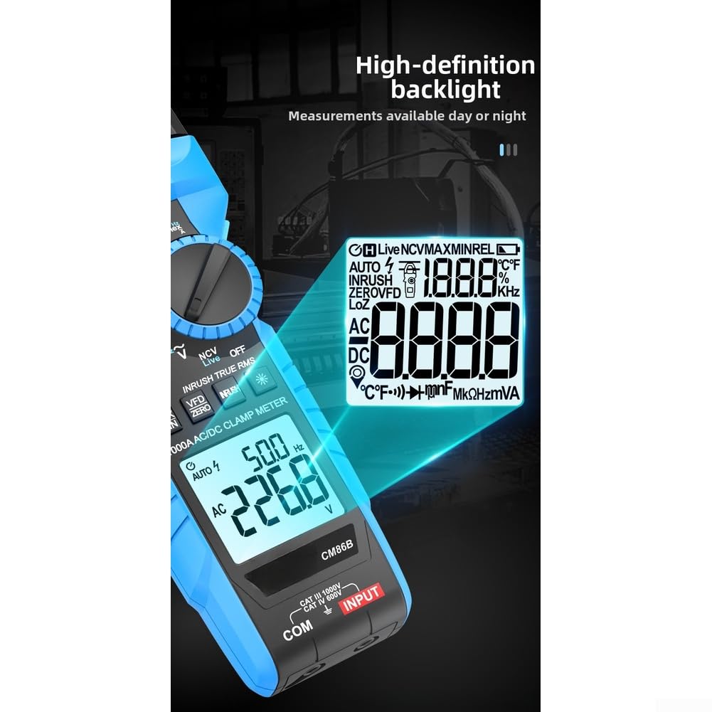 Digitales Zangenmessgerät True RMS 1000 A AC/DC Spannungswiderstand Kapazität Temperatur NCV Erkennung Elektriker Multimeter mit Messleitungen und Gehäuse