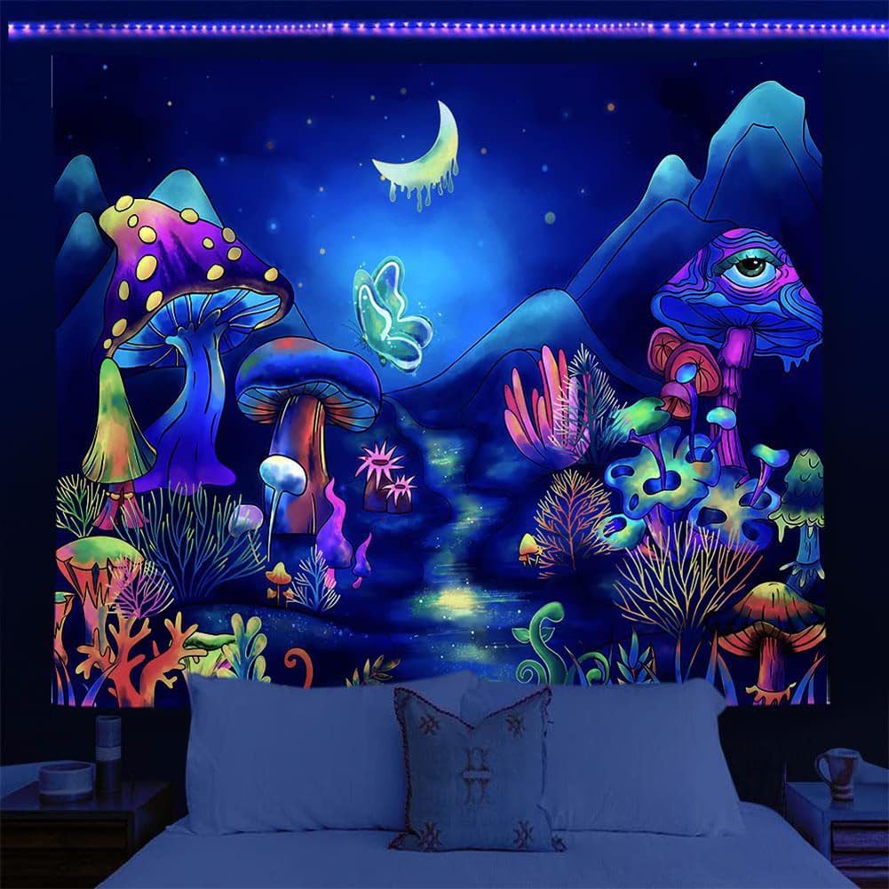 G-LIKE UV Reactive Trippy Neon Tapestries Glow Under UV Light Trippy Wall Haning Tapestry for Bedroom Party Beach Living Room — image 1