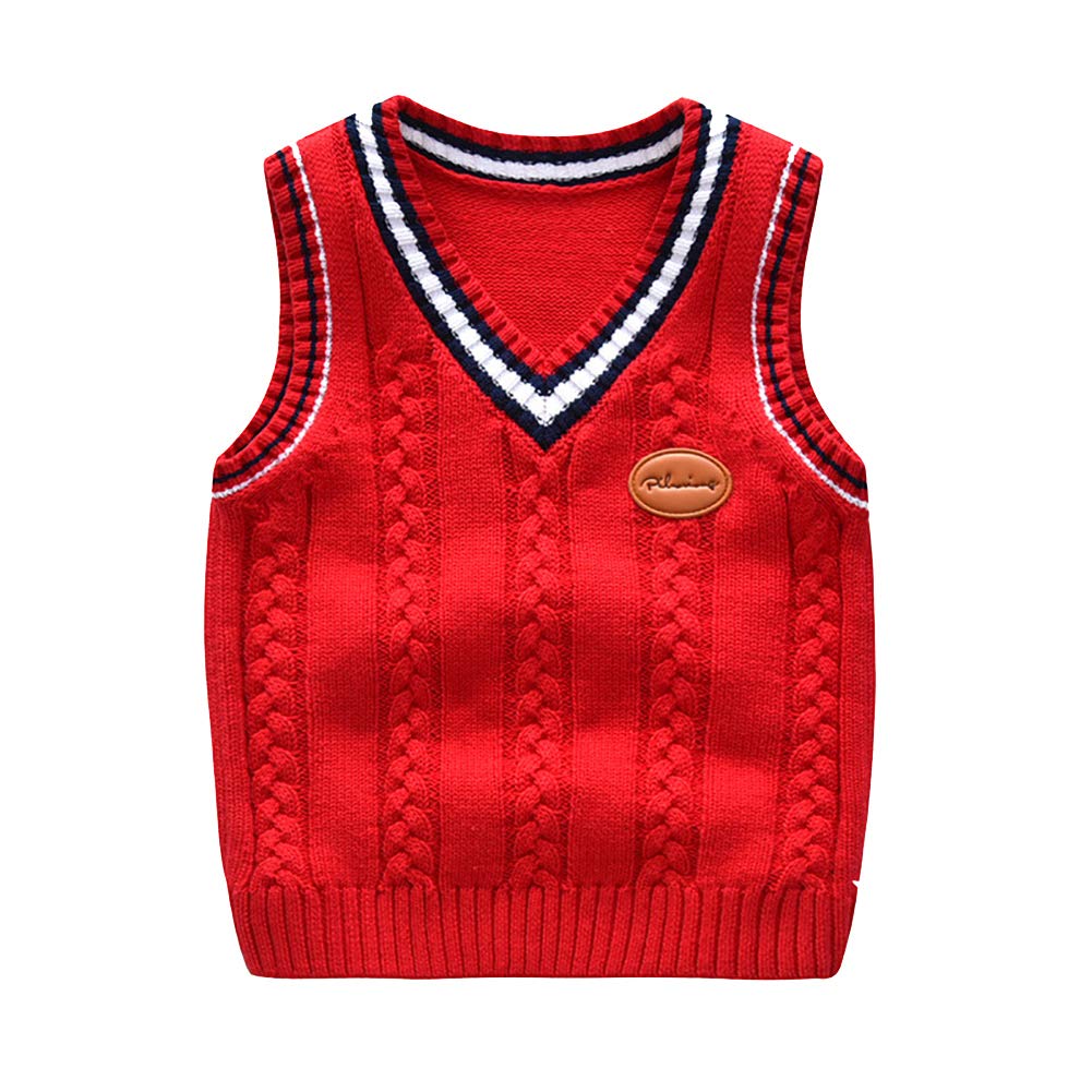 DaobaKIDS Chaleco de Punto para niños Camiseta sin Mangas sin Mangas Jerséis Jersey con Cuello en V Jersey para 1-7 años de Edad Otoño