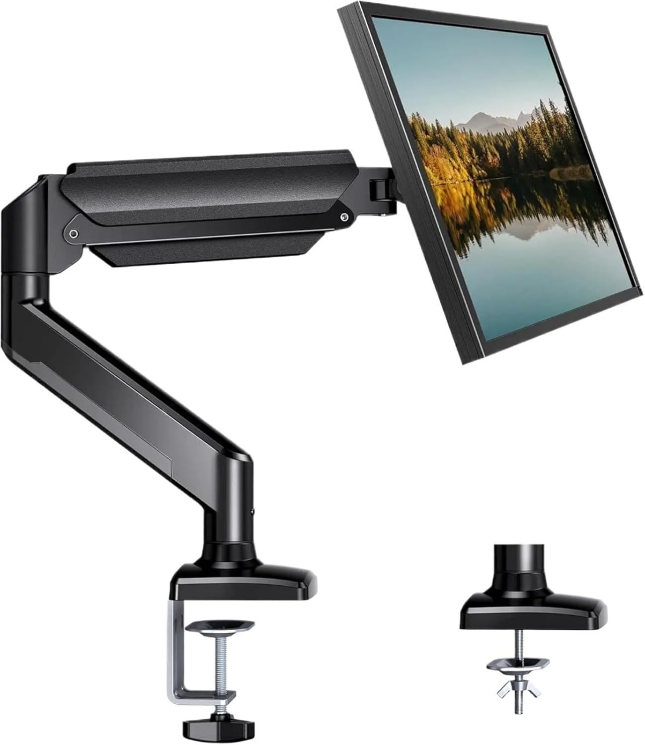 Adjustable Gas Spring Monitor Arm 13-34 Inch, VESA 75/100mm Ergonomic Desk Mount with C-Clamp & Grommet Base