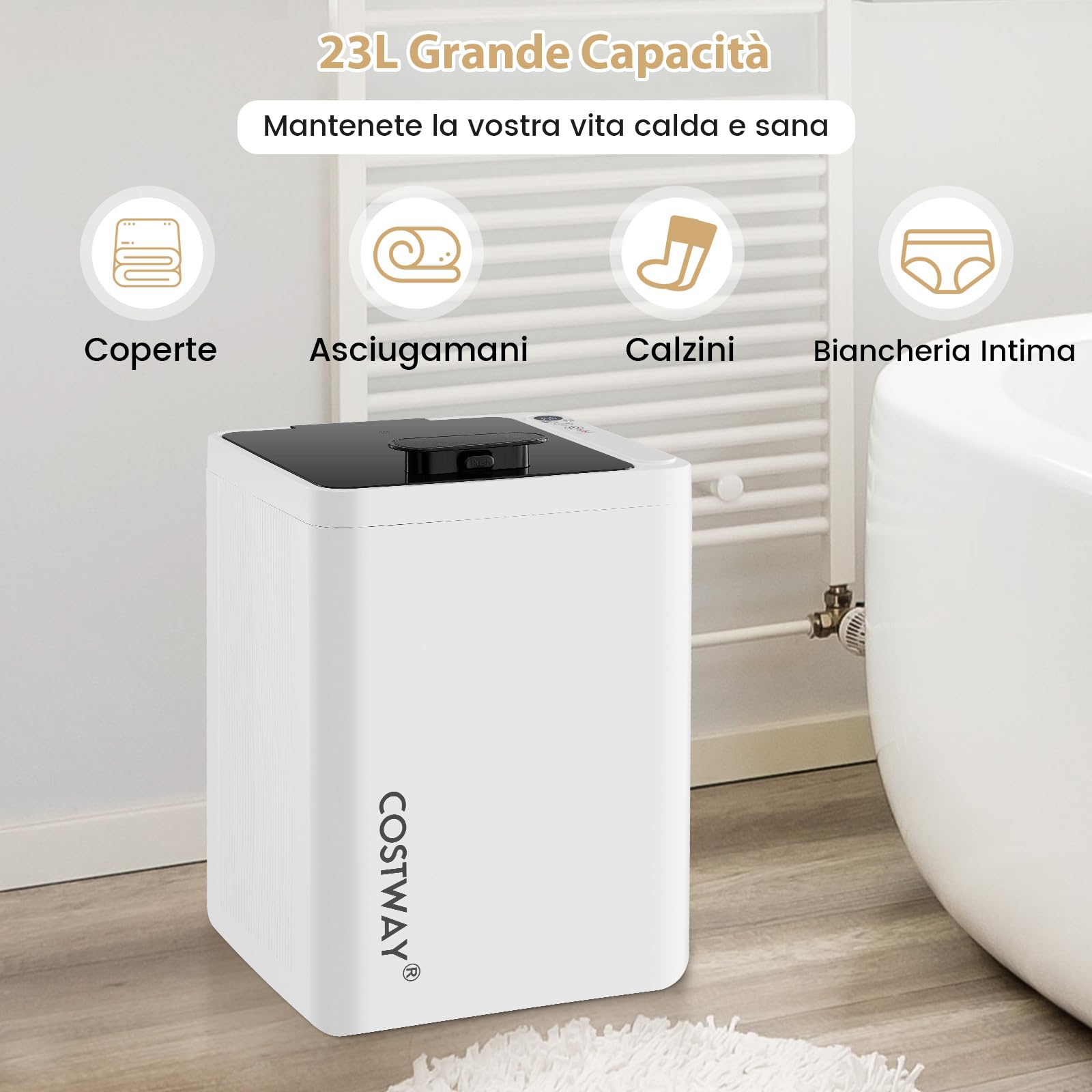 COSTWAY Scaldasalviette 23L con Spegnimento Automatico e Timer a 6 Livelli | Scalda Salviette da Bagno Elettrico con Display LED per SPA, Terme e Hotel