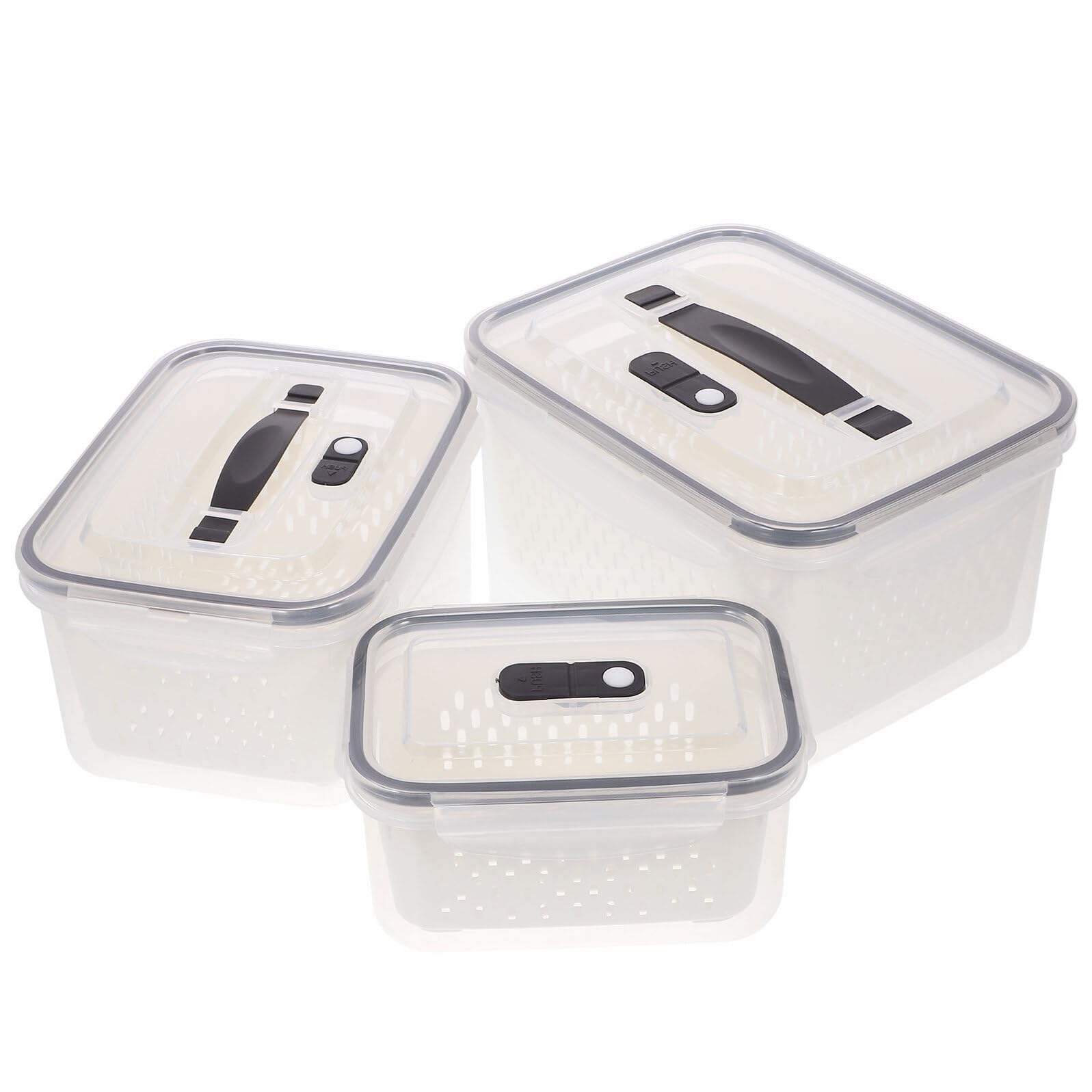 TEHAUX 3 Stück Kühlschrank Organizer Kasten mit Abtropfkorb, Kunststoff