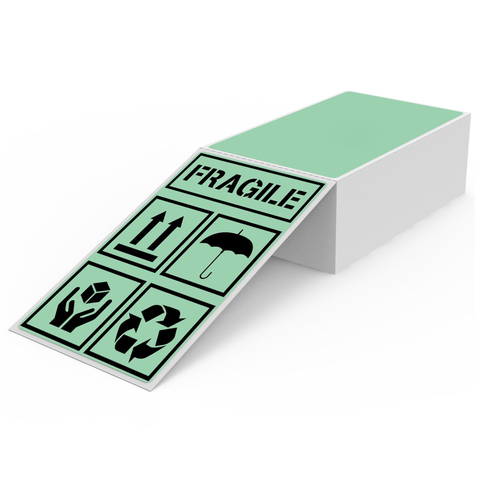 YIKIADA Green Thermal Labels 3 × 5 Inch Vinyl Self-Adhesive Fanfold Direct Shipping Stickers Waterproof Perforated Printer Decal for Office Warehouse