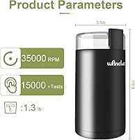 Vista 5 de Wancle Molinillo de café eléctrico, molinillo de especias, molinillo de café de un solo toque para granos, especias y más, con cepillo limpio negro