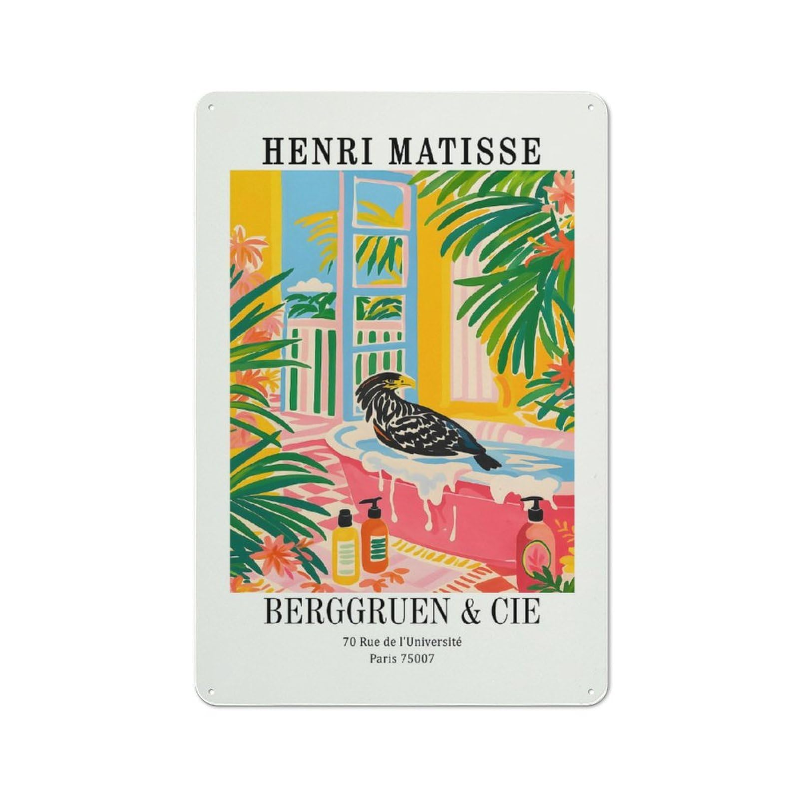 Junmoney Style-18 Henri Matisse Bird In Bathtub Art Retro-Style Printed Metal Sign 30X20cm For Hallway Wall, Winter Wall Decor For Wall Display Collectors