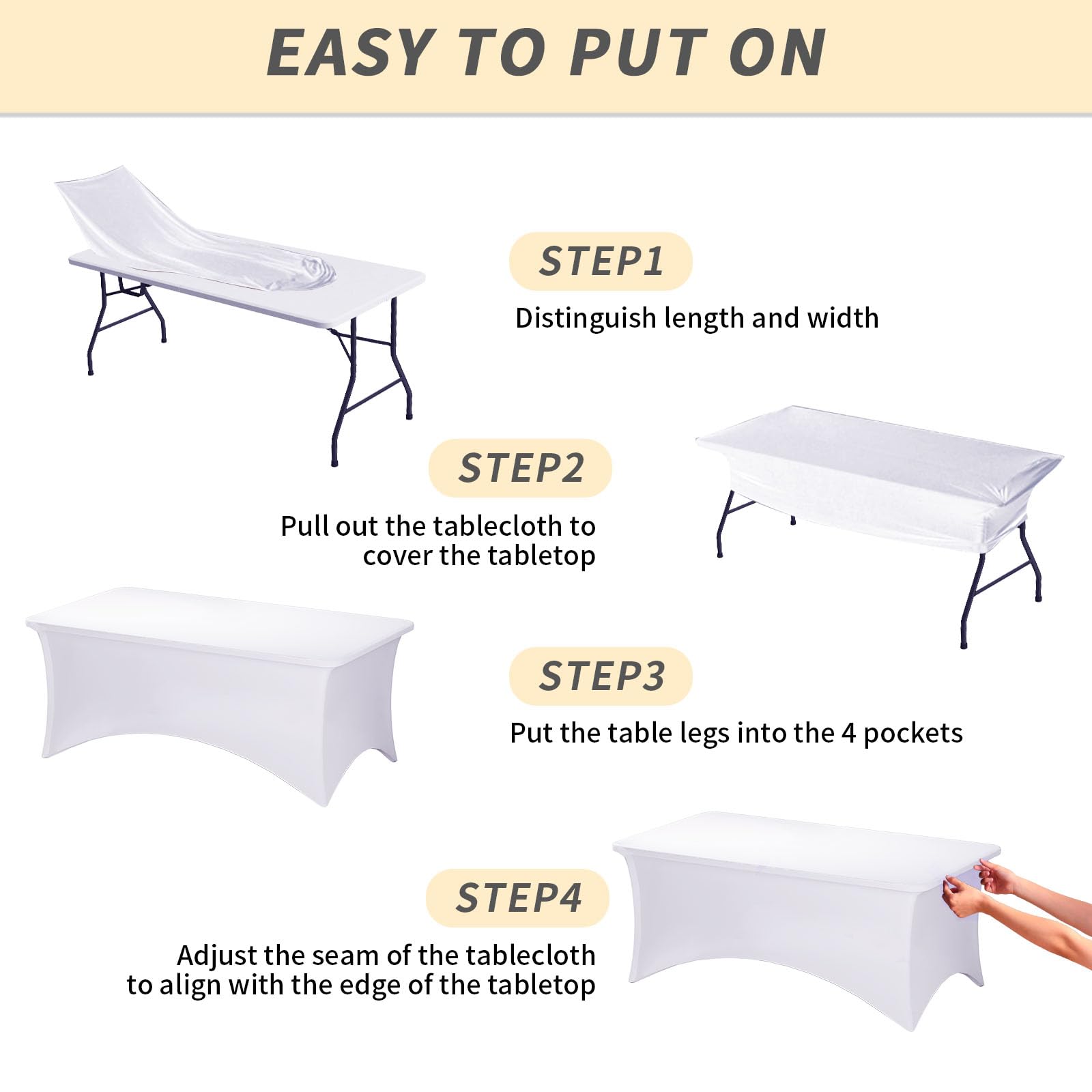 Fixwal Paquete de 10 manteles rectangulares de elastano elástico de 8 pies para mesa de patio, eventos, bodas, banquetes, fiestas (blanco, 96 pulgadas de largo x 30 pulgadas de ancho x 30 pulgadas de