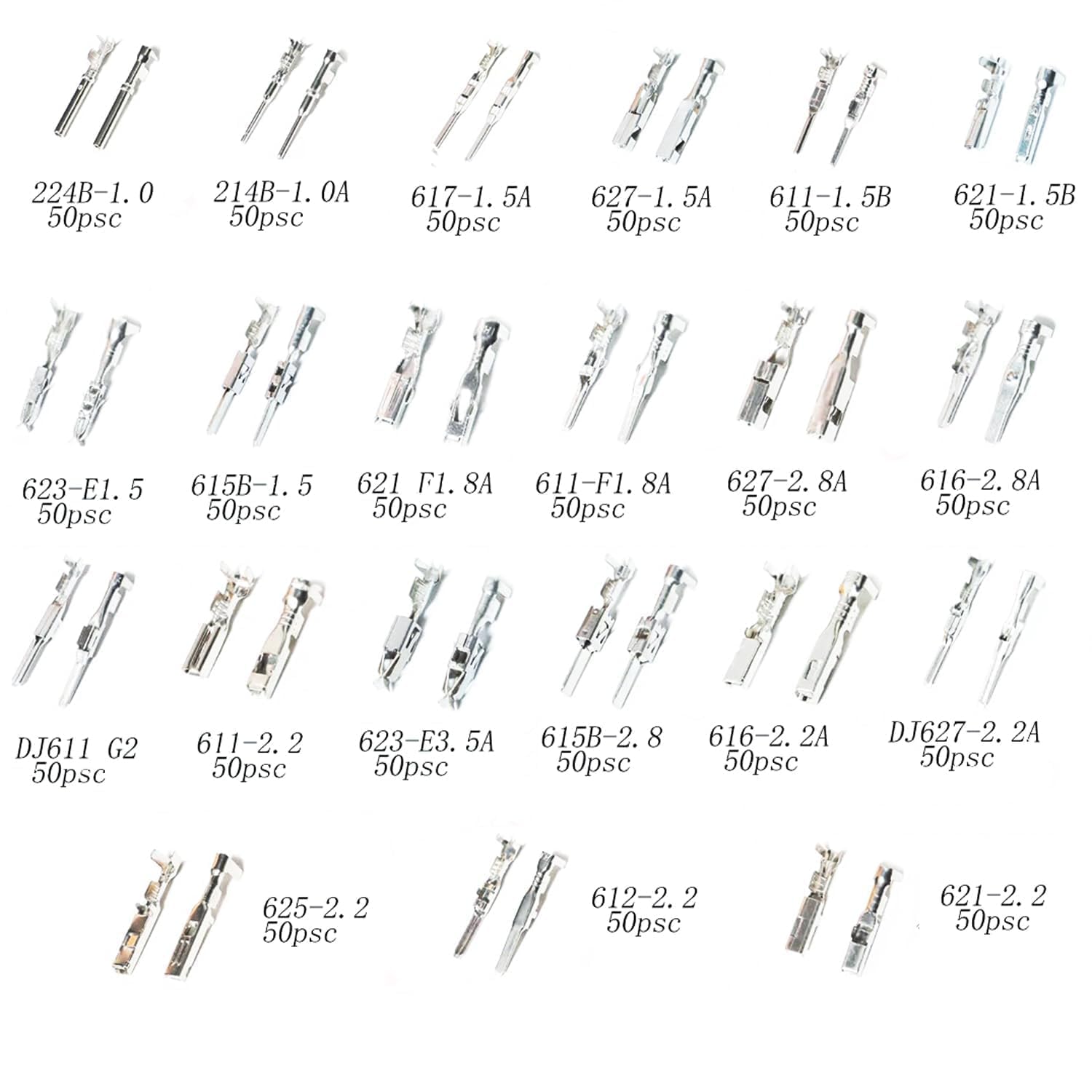 2250pcs Car Electrical Terminal Male Female Crimp Seals Automotive Wire Connectors pin kit Terminal Removal Male Female Crimp Pins Non-Insulated Plug 1/1.5/1.8/2.2/2.8/3.5mm Auto Non-Insulated Plug