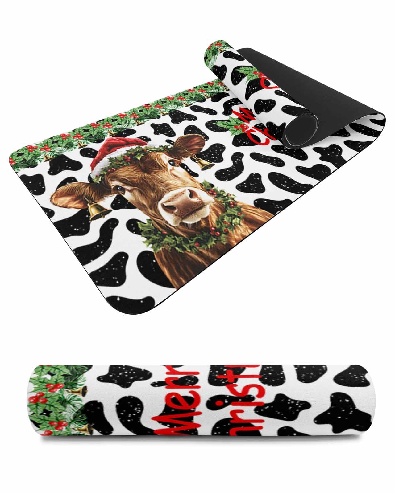 Debedcor Heat Proof Table Pads Waterproof Decorative, Christmas Cattle Non-Slip Table Countertop Protector, Cow Texture Winter Animal Snow Insulation Mat for Kitchen Room, 40 x 12 Inches
