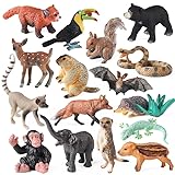 EOIVSH Forest Animal Figures, 16pcs Jungle Animal Toys Figurines, Wild Toy Figures & Playset Gift for Kids 3 4 5 6 7+ Years Old
