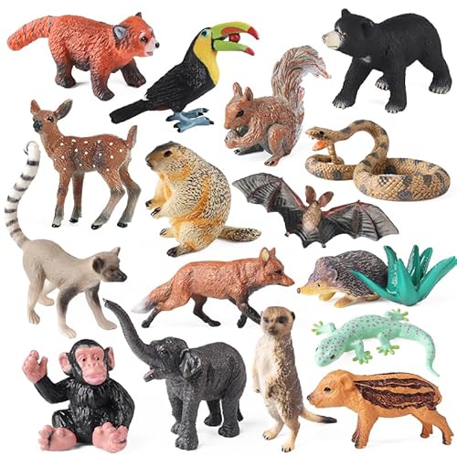 EOIVSH Forest Animal Figures, 16pcs Jungle Animal Toys Figurines, Wild Toy Figures & Playset Gift for Kids 3 4 5 6 7+ Years Old