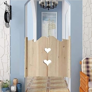 Solid Wood Cafe Swinging Doors, Solid Wood Heart-Shaped Cowboy Bar Saloon Door Auto Close, Terrace Emporium Kitchen Porch Partition, Custom Size 90cmx90cm