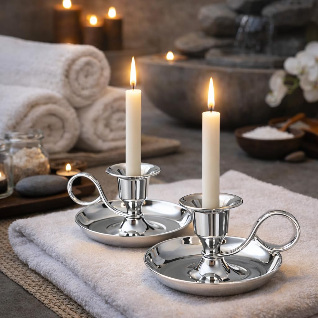 NKlaus candeliere a mano classico in ottone nichelato altezza 5cm per candele fino a Ø 2cm portacandele 10890