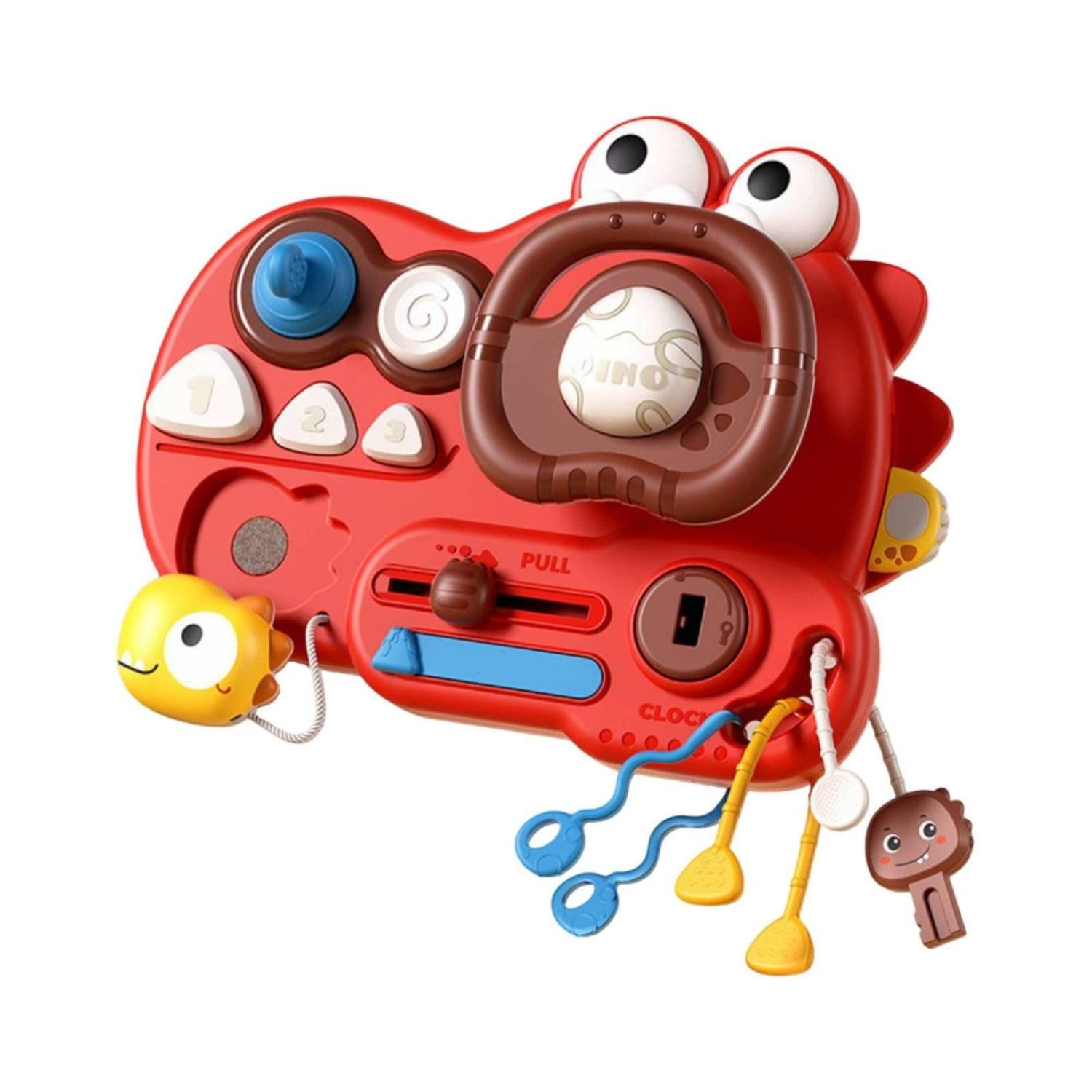 Dinosaur-Themed Stroller Steering Wheel Toy Red ABS | Interactive Sensory Play Versatile Attachment Imaginative Driving Safe Construction ABS Red-image-43