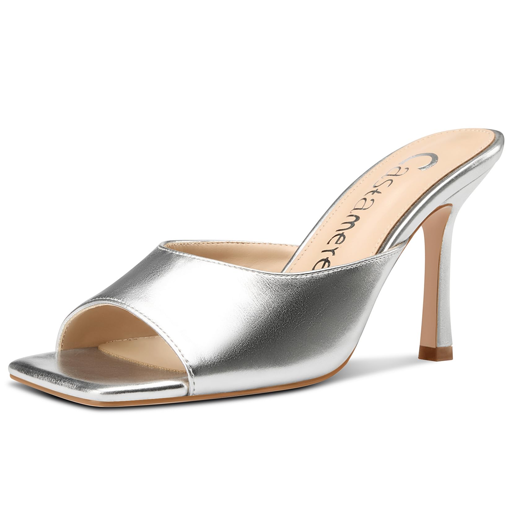 Castamere Square Open Toe Heeled Sandals for Women High Stiletto Heels Slip-on Mules Dress Comfortable Casual Summer Shoes 3.5 Inches Heels