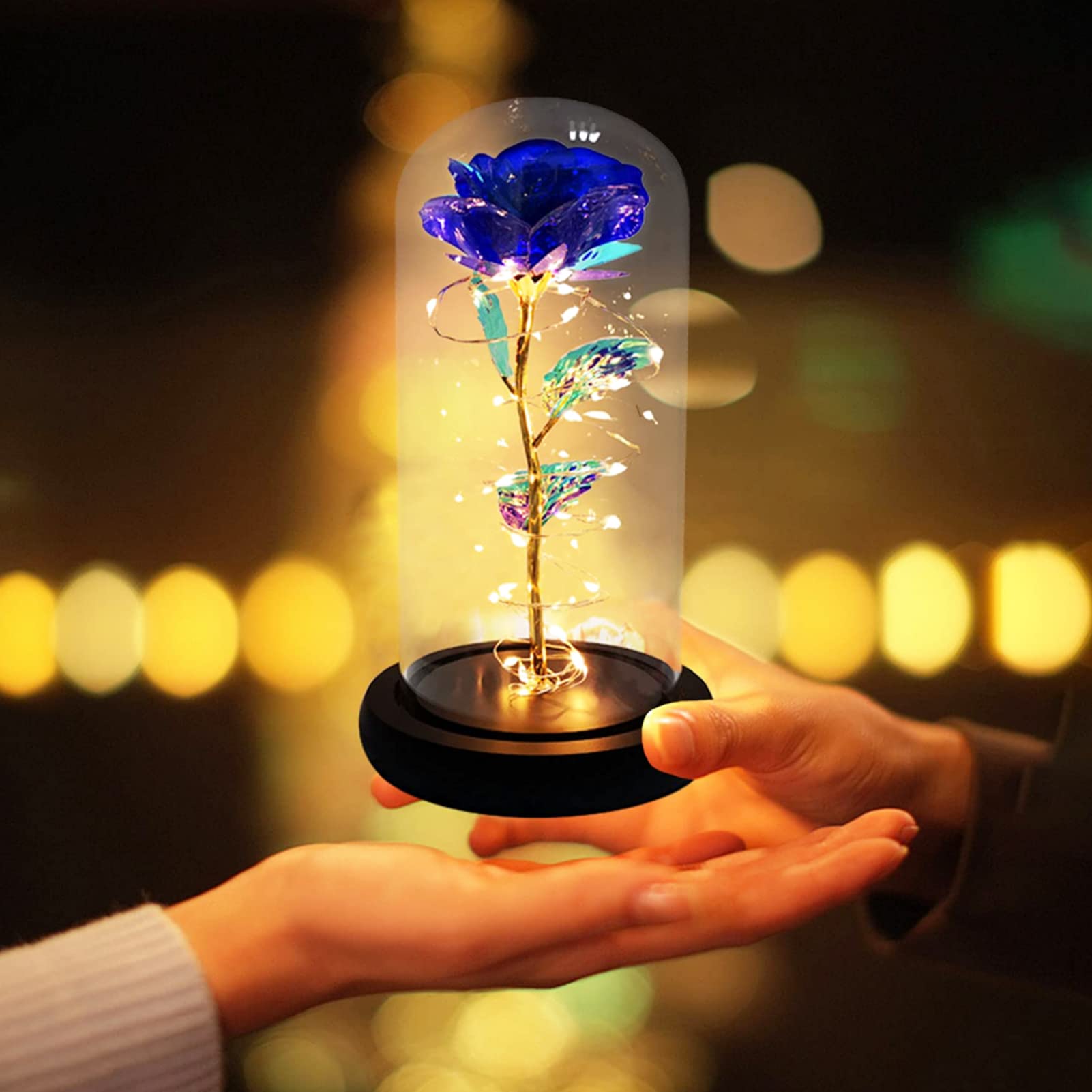 Galaxy Rose Regalo di San Valentino per Lei, Fiori di Rosa con Luce a LED, Fiore Artificiale Rosa Regalo per Donne Mamma Moglie, Fiore Rosa in Cupola di Vetro Regalo per Festa della Mamma, Compleanno