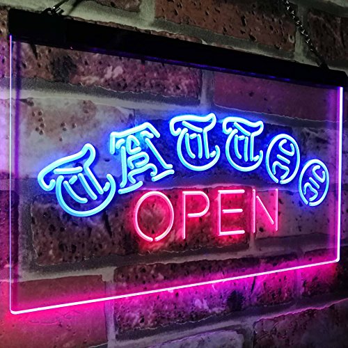Advpro Tattoo Open Walk-In-Welcome Décor Display Dual Color Led Neon Sign Blue & Red 16" X 12" St6S43-I2555-Br #TOP2