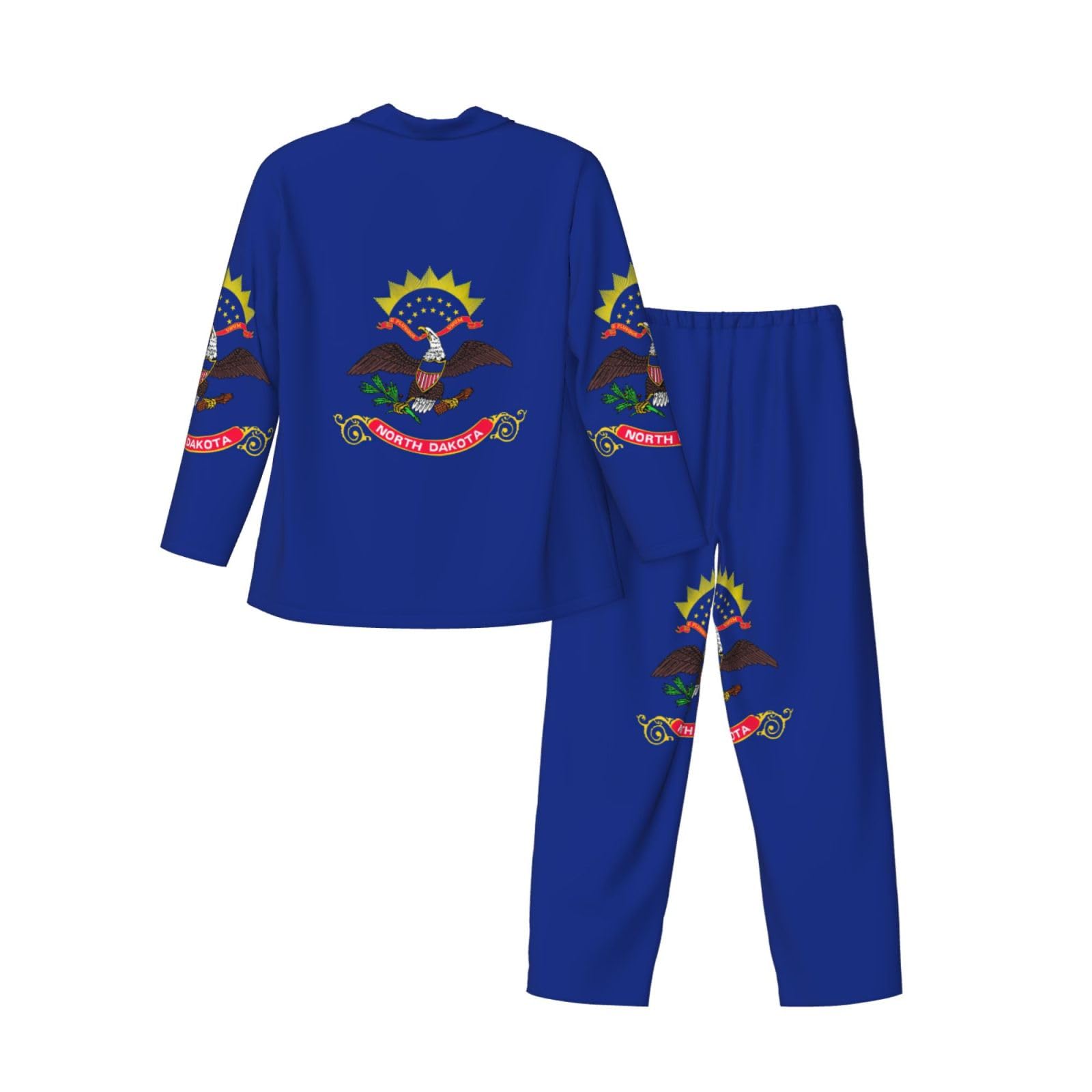 North Dakota State Flag Print męska piżama z długim rękawem zestaw bielizna nocna dwuczęściowy zestaw wypoczynkowy oddychająca bielizna nocna