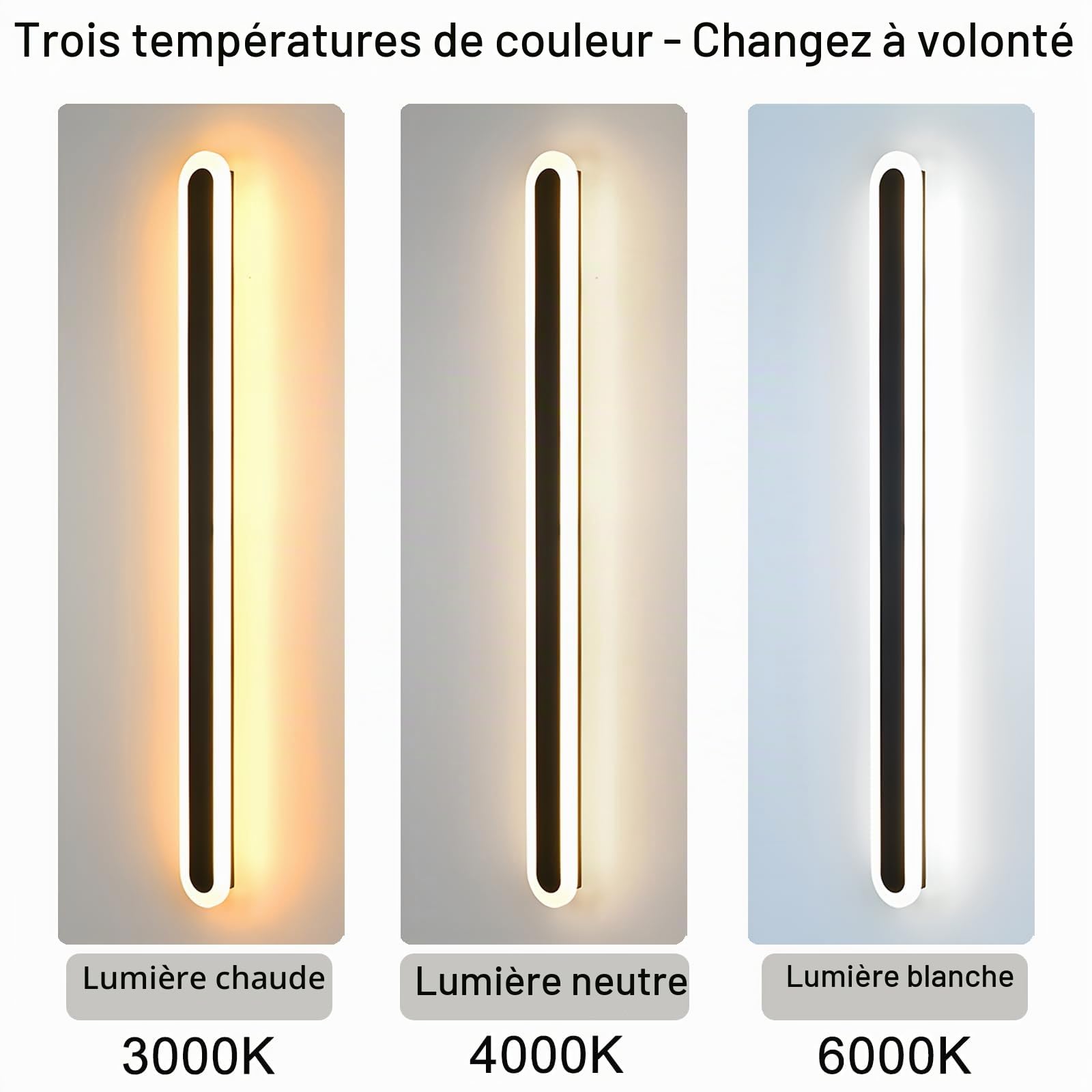 22W/60CM Longue Applique Murale Intérieure LED 3000K/4000K/6000K