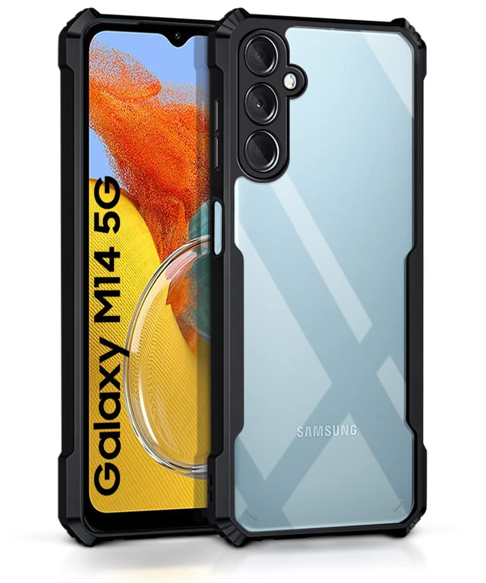 Prolet Non-Yellowing Shockproof Crystal Clear Back Cover Case for Samsung Galaxy M14 5G, 360 Degree Protection, Protective Design, Transparent Back Cover Case (Pc & TPU, Black Bumper) (B0CJJX769G) Amazon Price History, Amazon Price Tracker