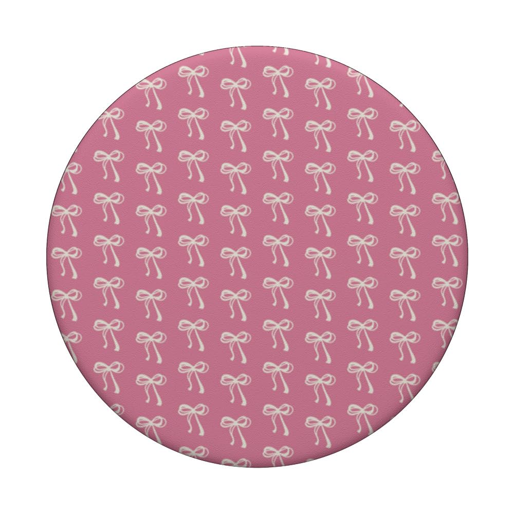 Cute Ivory Little Bows Pink Pattern Coquette Aesthetic PopSockets Swappable PopGrip, Black - Image 3