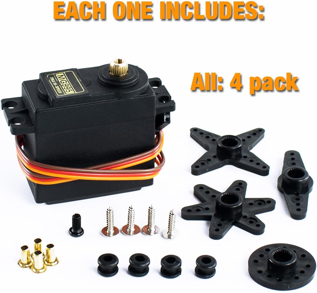 Hosyond 4Pack MG995 Servo Motors Digital RC Servo Metal Gears High Speed Torque for Smart Car Robot Boat RC Helicopter(Control Angle 180°)