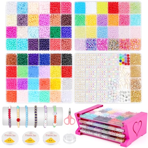 Sanlebi 4600+ Piezas Abalorios para Hacer Pulseras - 72 Colores 6mm Cuentas, Bolitas para Hacer Pulseras, Pulseras Niña Manualidades con Abalorios Letras, Abalorios Pendientes
