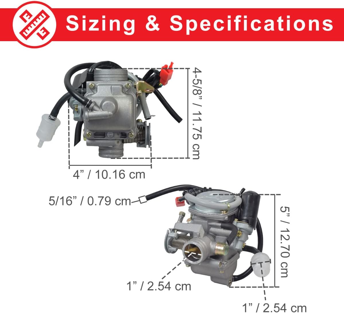 AlveyTech 150cc Carburetor - For the Baja 150 (BA150) ATV, Dune 150 Go-Kart (DN150) and Kymco People 150, Replacement Performance 24 mm Inner Intake Manifold, Scooter/Bike Engine Parts with Air Filter