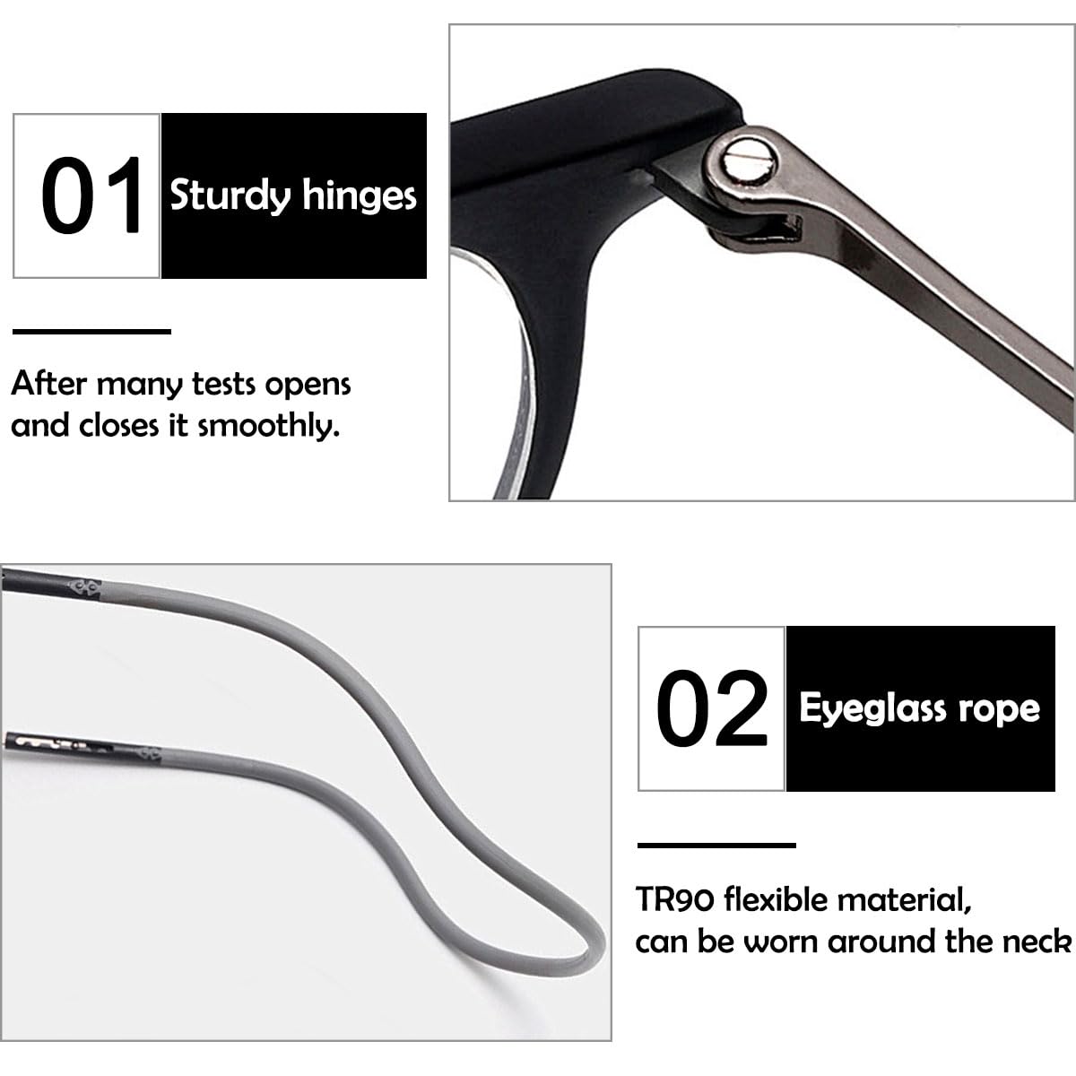 KOOSUFA Runde Magnetische Lesebrille mit Magnetverschluss Clip Herren Damen Leicht TR90 Faltbare Lesehilfe Arbeitsplatzbrille mit Einziehbare Brillenbügel, zum Aufhängen am Hals