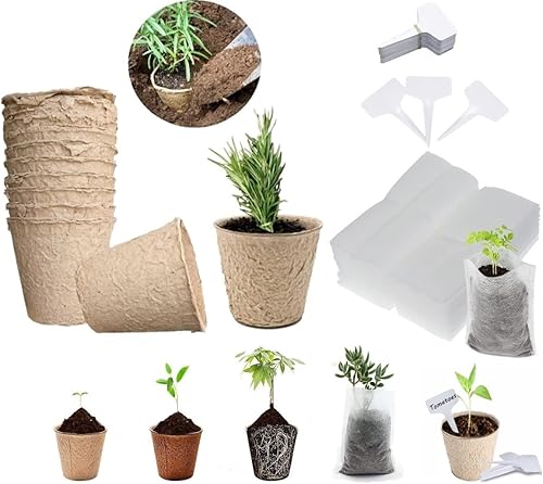 Kit de inicio de semillas de Alqadah con 25 macetas de turba para plántulas de 3.15 pulgadas, 25 bolsas de semillas y 25 etiquetas para plantas para