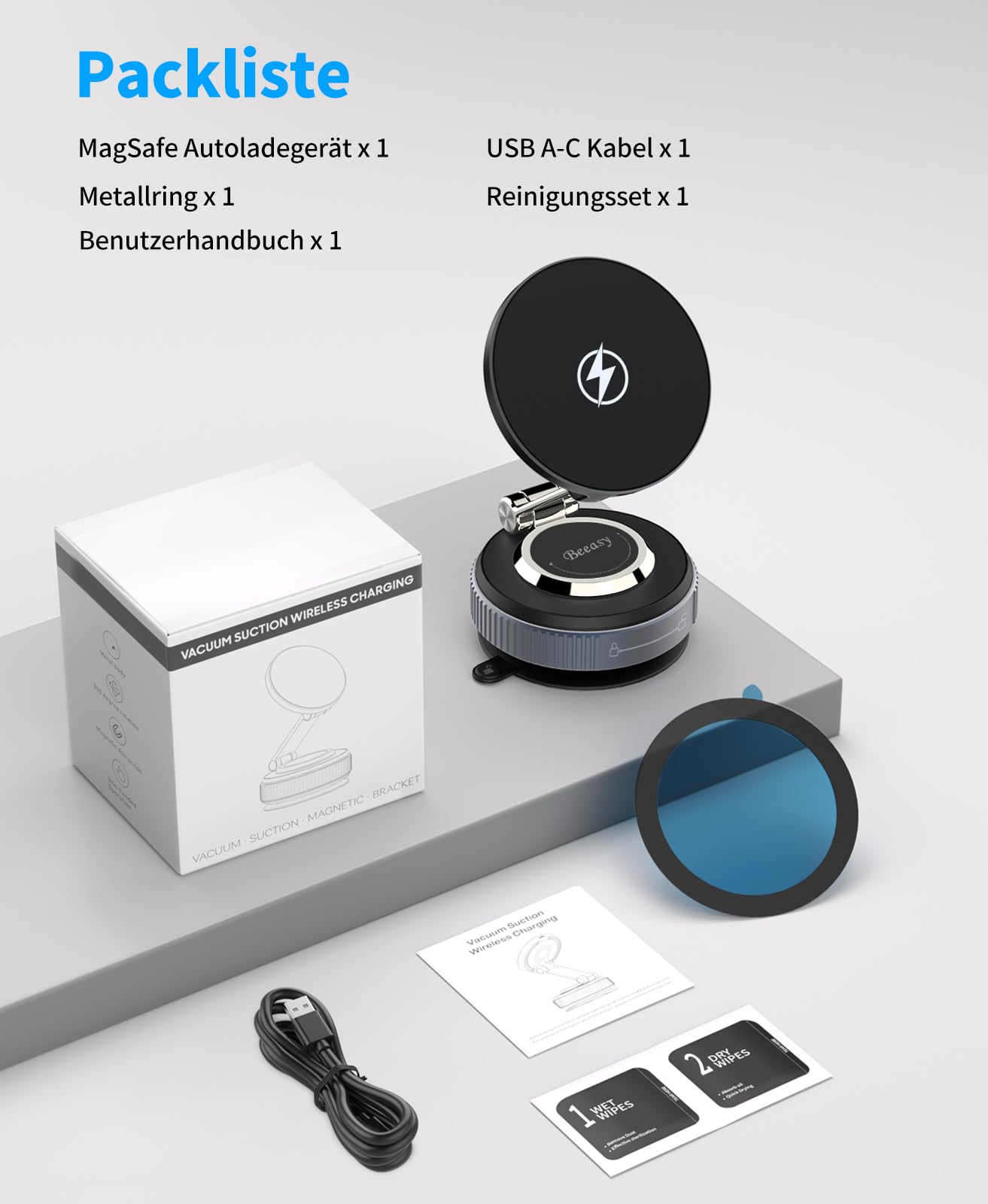 Beeasy für MagSafe Autohalterung 15W Handyhalterung Auto mit Ladefunktion, Magsafe Ladegerät Kfz Magnet Wireless Car Charger mit Vakuum Saugnapf für iPhone 17 16 15 14 13 12 Pro Max