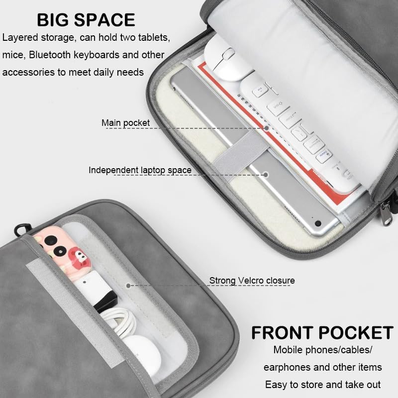 Image of ProElite Tablet Sleeve Bag Upto13 inch for iPad Air 13 /Pro 13 /Pro 12.9 Galaxy Tab S7 /S8 /S9 Plus /S7 /S9 FE Plus 12.4 inch, Lenovo Tab P12, idea tab pro, Yoga Tab Plus, Handle with Shoulder Strap, Dark Grey