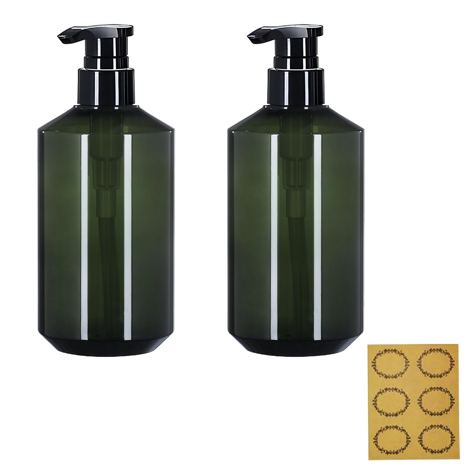 Apstaqeoo 2Pcs 500ML/17OZ Empty Plastic Pump Bottles Dispensers, Refillable Shampoo Conditioner Body Wash Lotion Pump Dispenser Portable Liquid Soap Pump Travel Container for Bathroom Kitchen (Green)