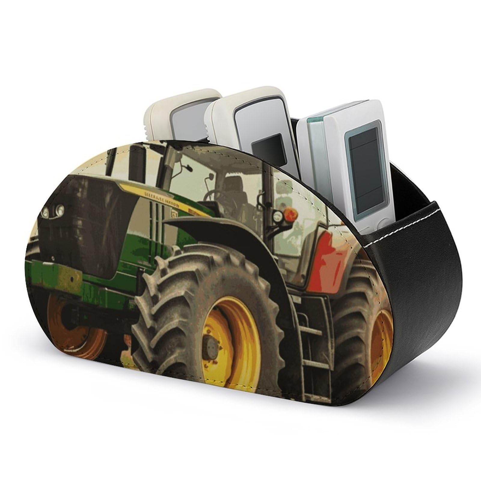 DWVTSLH Tractor Theme Remote Control Holder with 5 Compartments - PU Leather TV Remote Holder Remote Caddy Desktop Organizer Makeup Brush Holder, Remote Storage Box for Home Office