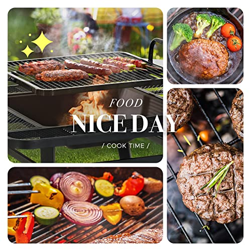 Sunjoy 38 In. Fire Pit For Outside, Square Wood Burning Firepit Large Steel Fire Pits With Adjustable Cooking Swivel Bbq Grill And Fire Poker #TOP2