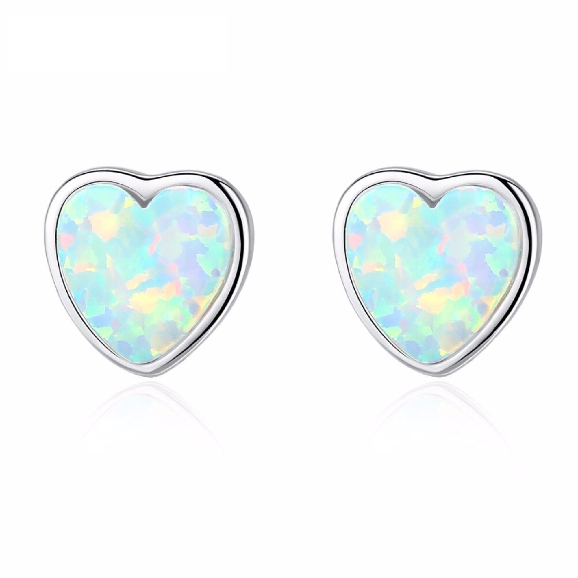 Sterling Silber schöne blau grün weiß Herz Opal Ohrstecker für Frauen Verlobung Hochzeit edlen Schmuck Geschenke