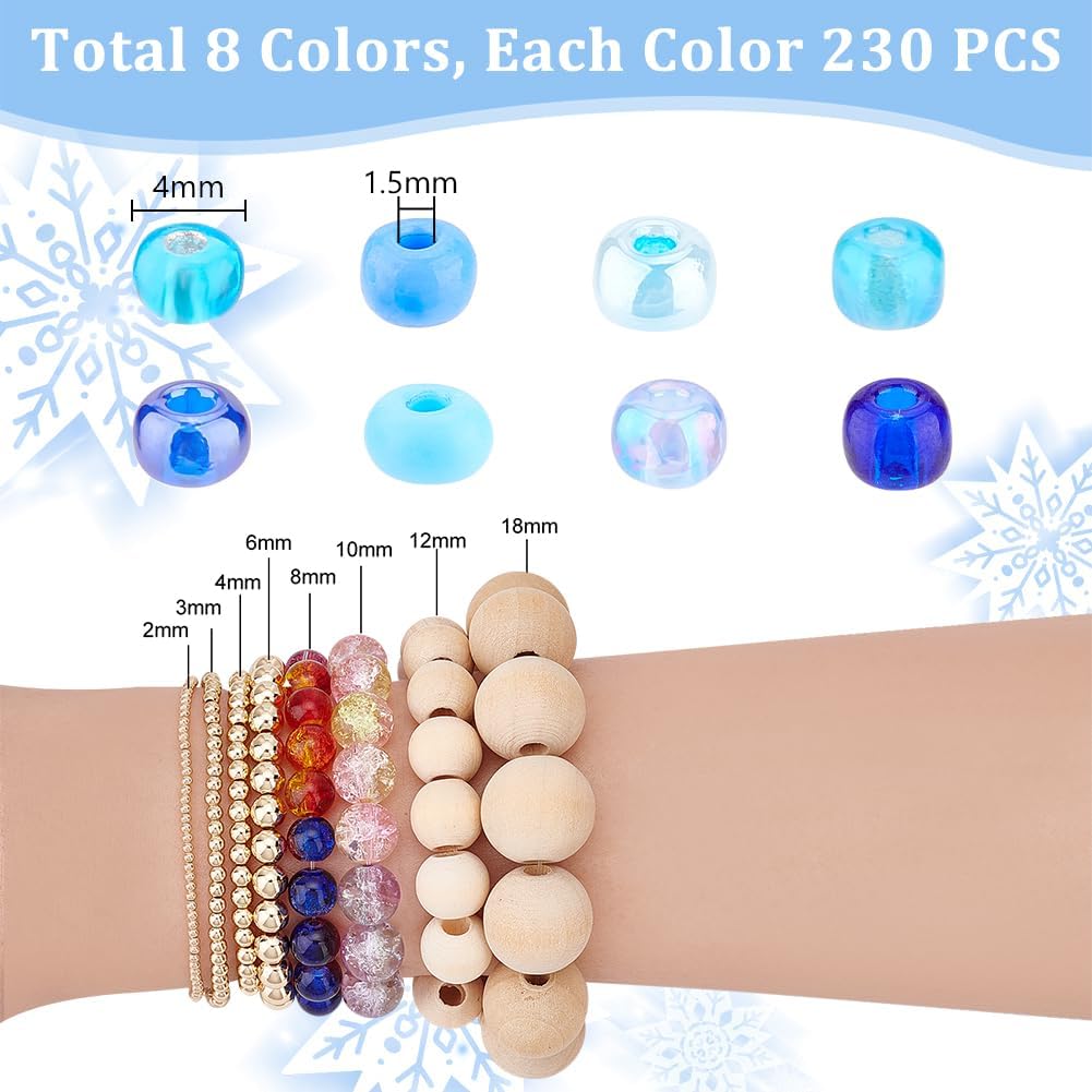 PH PandaHll 6/0 Blue Seed Beads, 1900 Pcs 4mm Multicolor Beading Glass Seed Beads Waist Beads 8 Colors Round Mini Spacer Czech Beads for Jewelry Making Christmas Decoration - Image 2