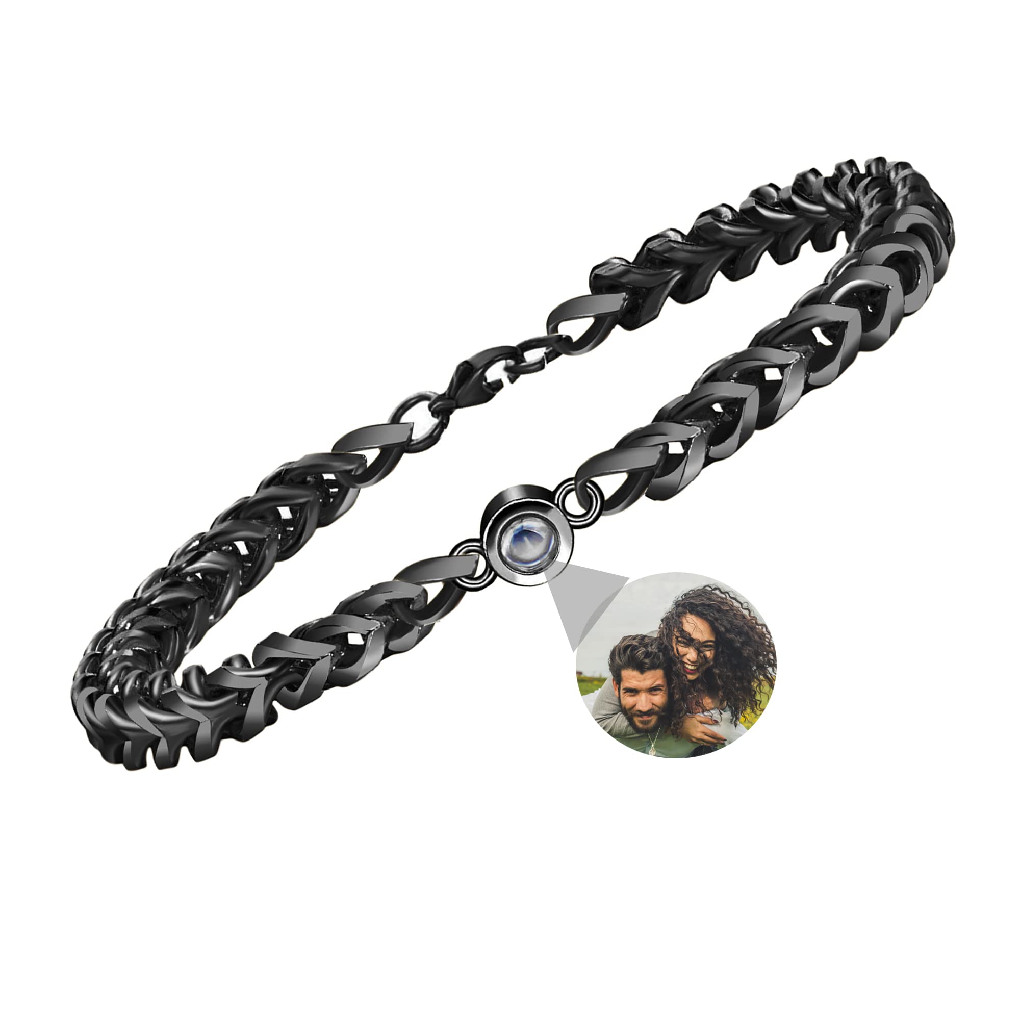 GodchoicesPulsera de foto personalizada Pulsera de proyección de foto personalizada Pulsera de foto circular con imagen en el interior Pulsera de foto del día del padre para papá/mujer/hombre/pareja/amigos