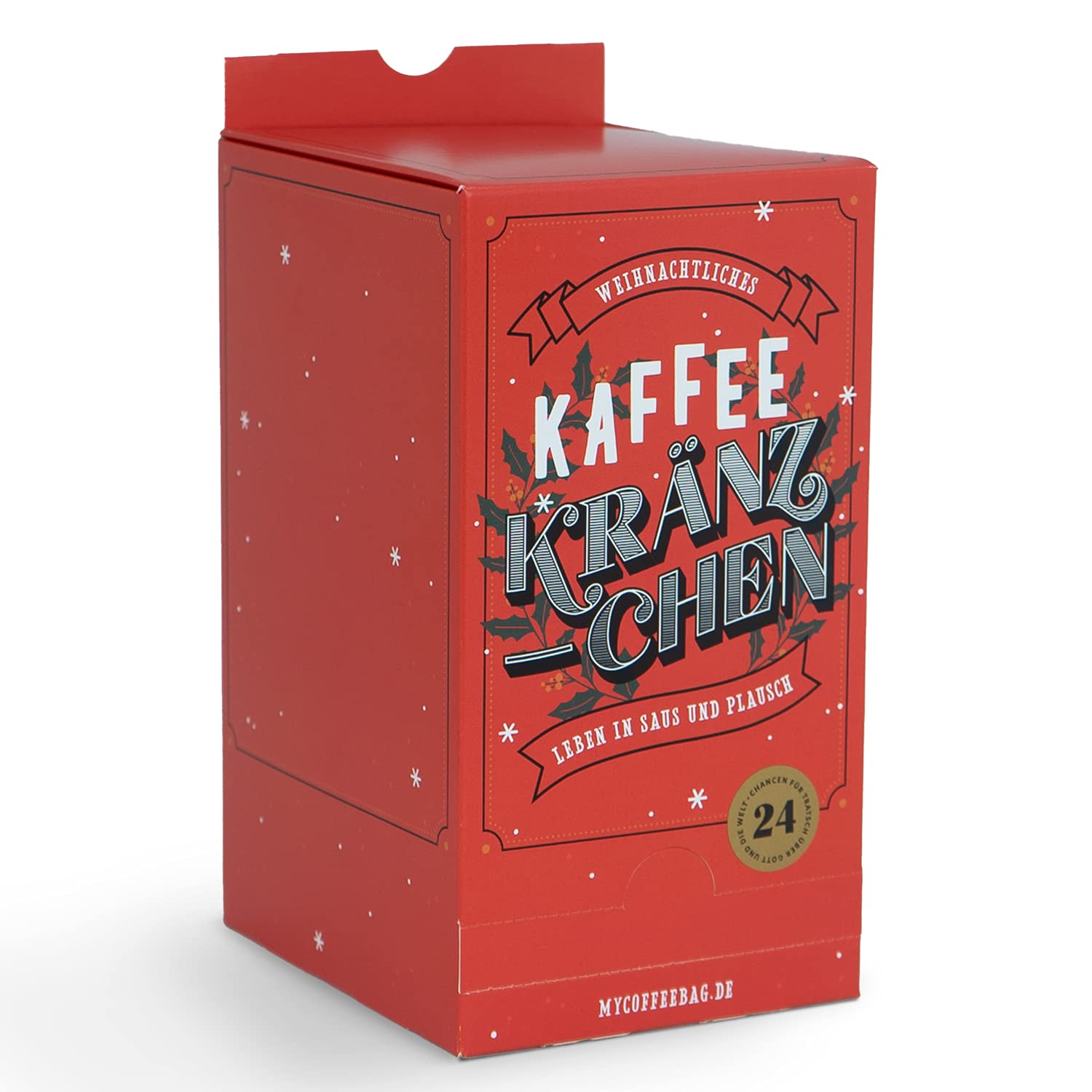 Adventskalender 2025 mit 24 kleinen Einzelfiltern (Coffeebags) und 12 unterschiedlichen Sorten in Geschenkbox zum Aufbrühen direkt in der Tasse - bestückt mit hochwertigem Filterkaffee