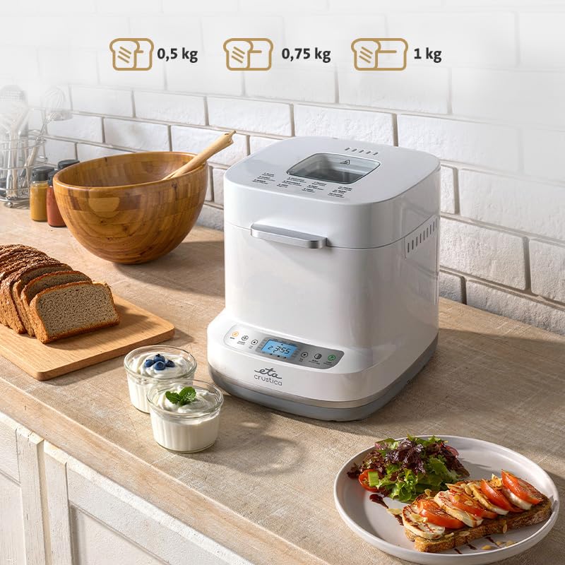 ETA Brotbackautomat Crustica I mit Direktantrieb & 12 Programmen I Riemenlose GearDrive-Technologie I 3 Brotgrößen I Krustenbräunung, Joghurt & Marmelade I BPA-frei I 550 W