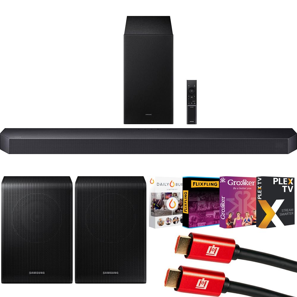 Samsung HW-Q600F 3.1.2ch Soundbar and Subwoofer (2025) Q-Symphony Bundle with SWA-9250S Wireless Rear Speaker Kit, Tech Smart USA Premiere Movies Streaming and 2X 4K HDMI Cable
