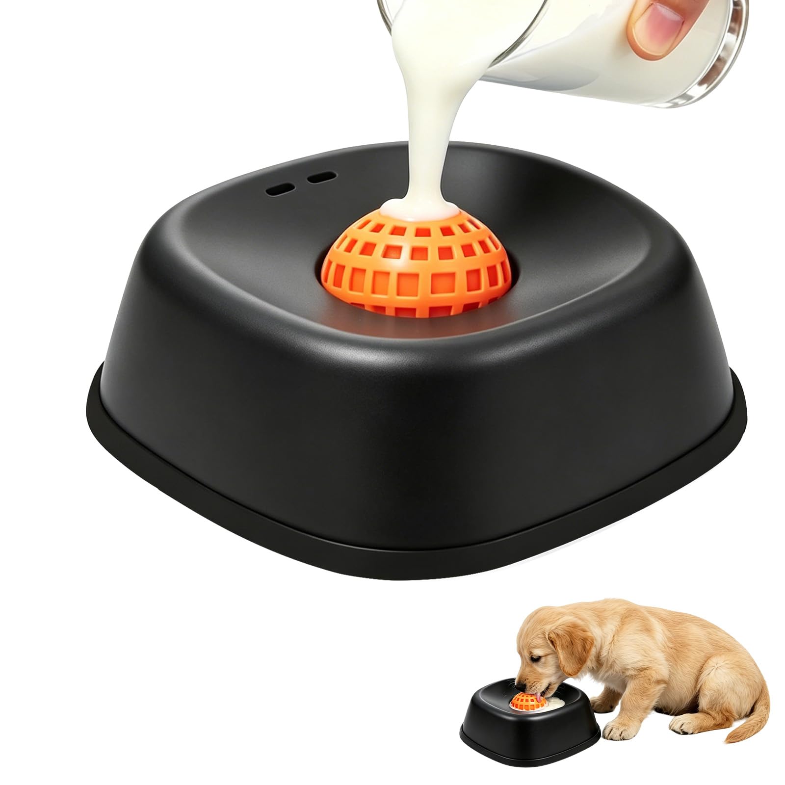Dog Licking Bowl with Ball,Dog Slow Feeder Bowl,Enrichment Toys for Dogs,Non-Spill & Non-Slip Interactive Lick Pad for Peanut Butter & Yogurt (Black)