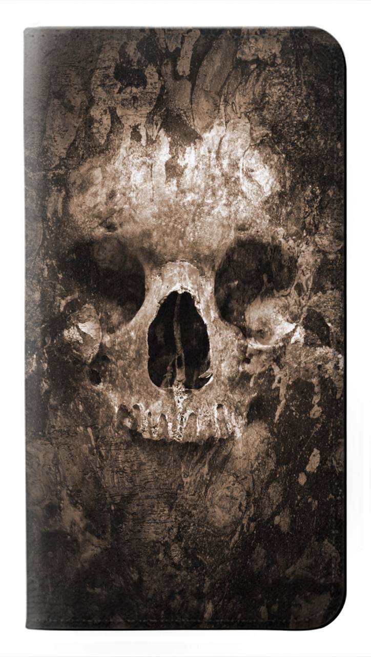 Housse iPhone 15 Plus Skull cuir portefeuille protégeant écran et dos