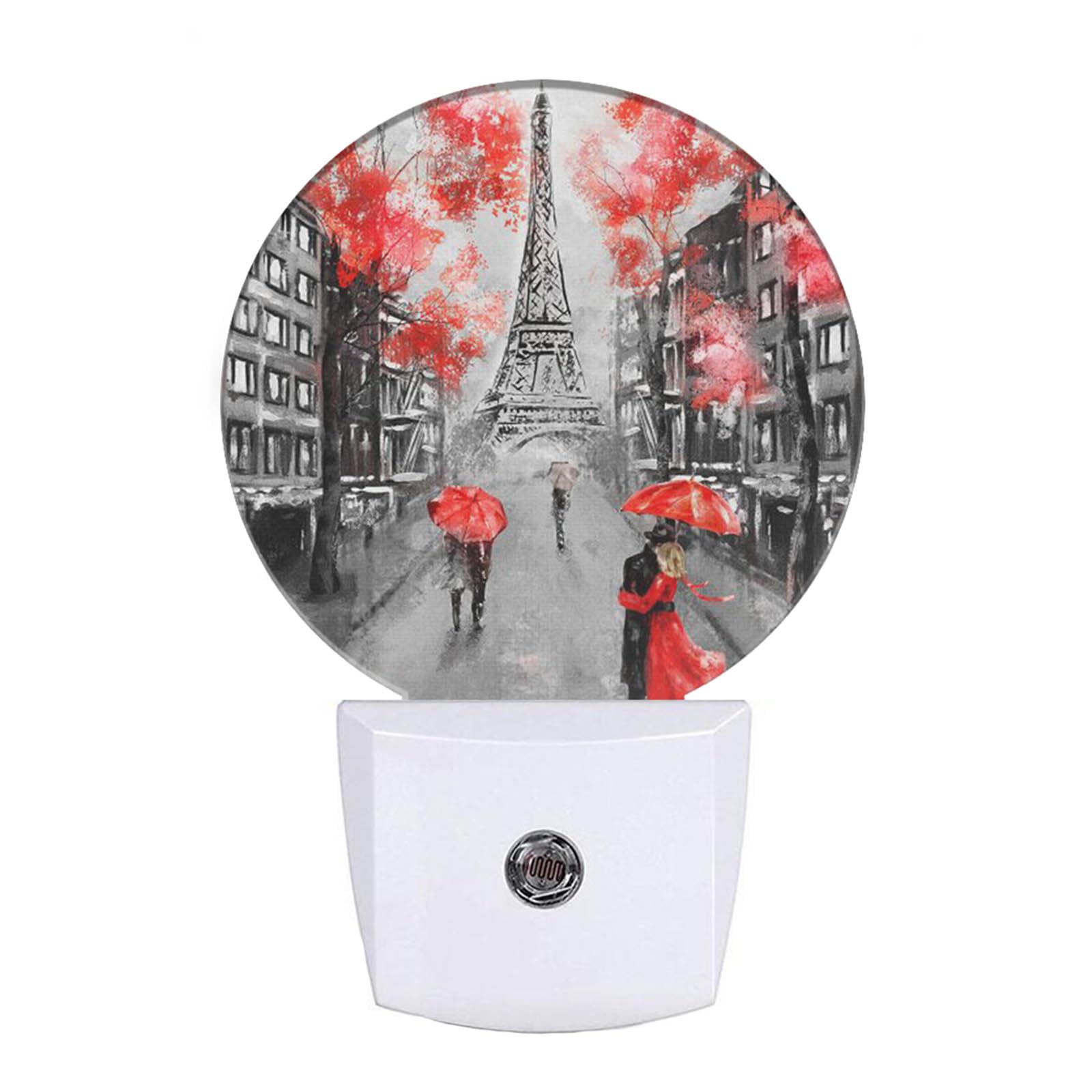 EKOBLAEKOBLA Paris LED Night Light Eiffel Tower Red Umbrella Couple Lovers Kiss France Street Night Lamp Home Auto Sensor LED Dusk to Dawn Light for Bedroom Bathroom Kitchen Corridor