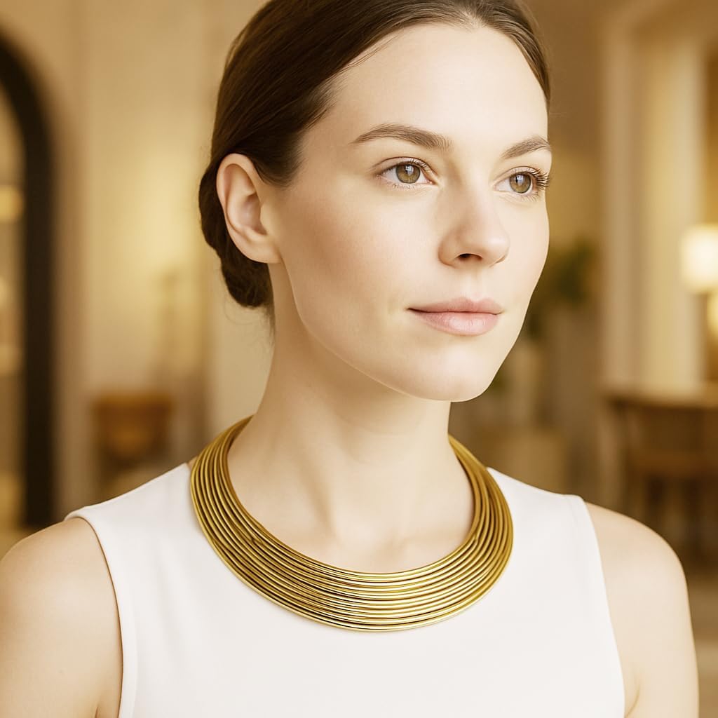 Touchstone Chunky Choker Collar Gold Silver Necklaces for Woman Statement Thick Dainty Goddess Necklace Women Torque Brass Wire Trendy Costume Open Neck Cuff Fashion Jewelry Accessories - Image 3