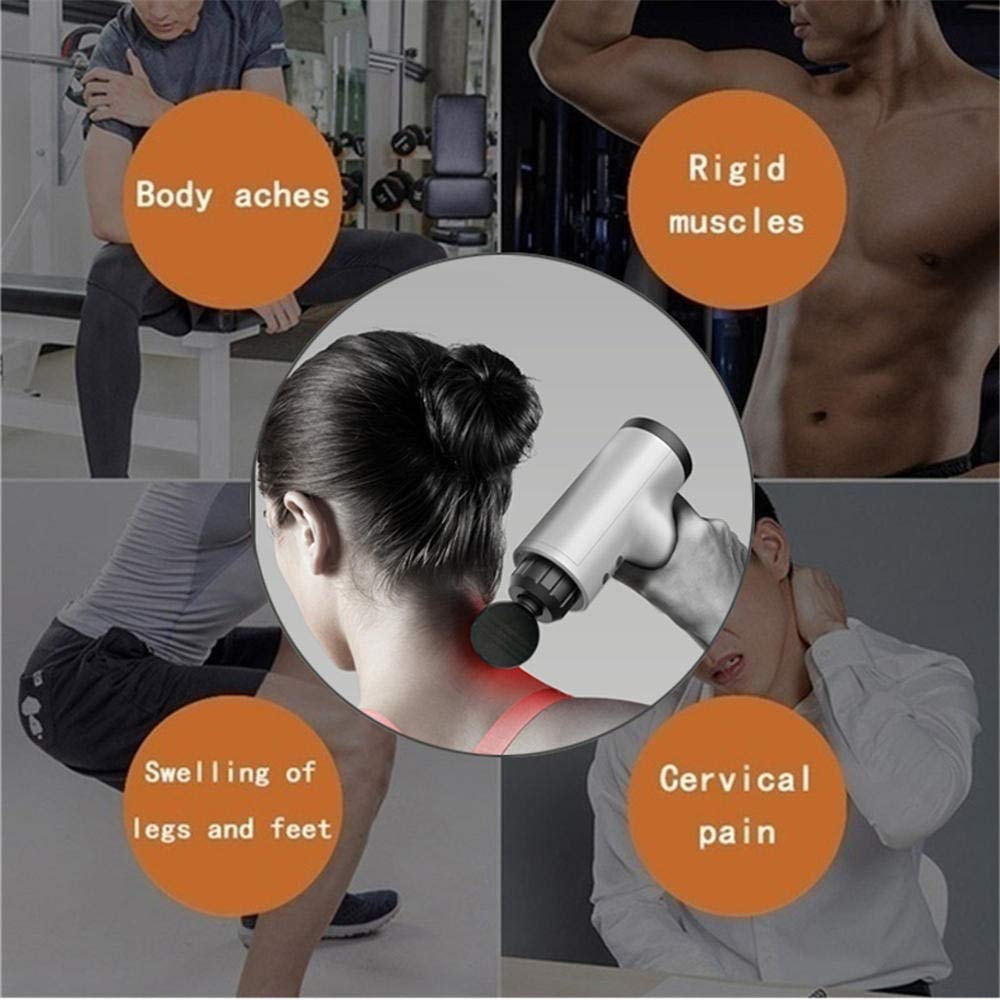 Pistolet de Massage Musculaire Silencieux à 6 Vitesses, soulagement des douleurs et Massage Sportif, Relaxation, 4 têtes, amincissement du Corps